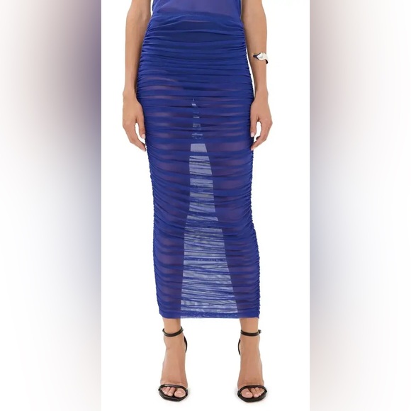 Good American Mesh Ruched Maxi Skirt Capri Blue Size Medium NWOT - Picture 2 of 10